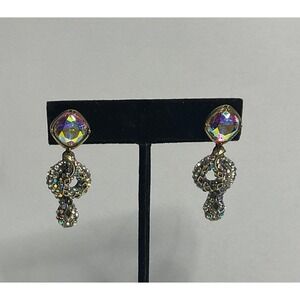 KIRKS FOLLY PIERCED EARRINGS MEDUSA CRYSTAL SERPENT/SNAKE 1 3/4" Long